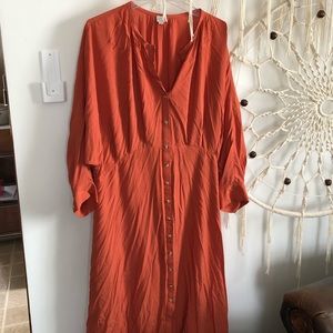 Loft beach orange midi dress xl